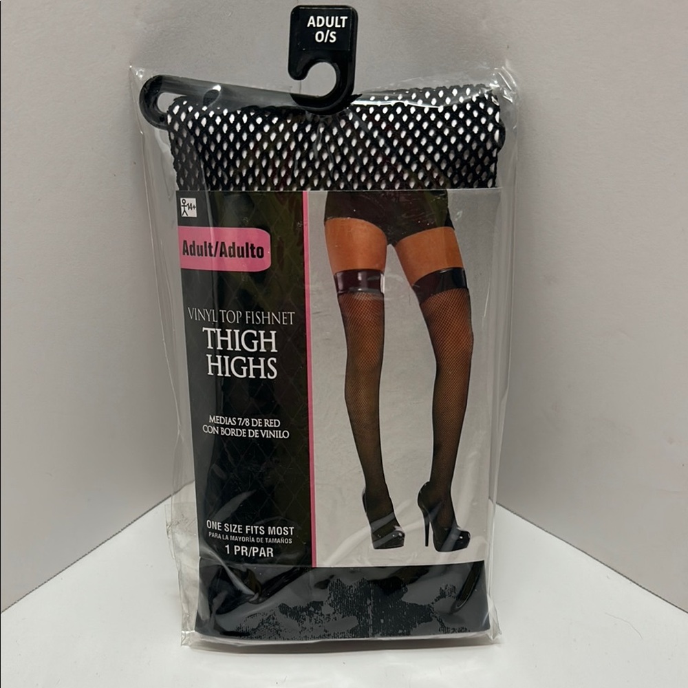 Party City Black Vinyl Top Fishnet Thigh Highs